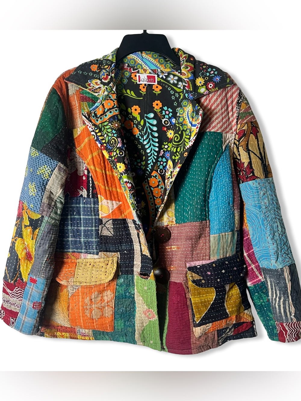 Kalakriti Reversible Kantha Patchwork Jacket Boho Multicolor Sz. S